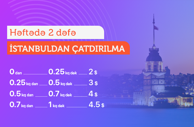 <span style="color:red;">Limakdan endirim:  Türkiyədən sifarişlərinizin 1 kq- 4.5 $-a daşınır