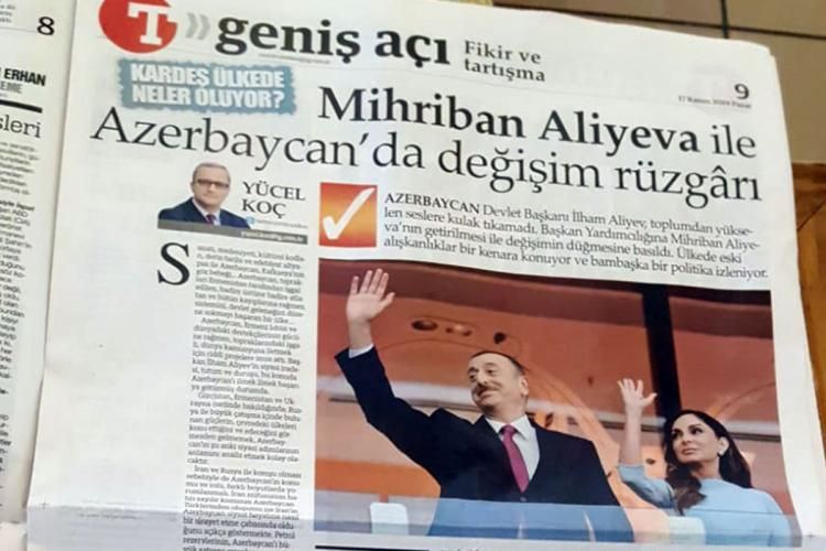 “Türkiye” qəzetində Mehriban Əliyeva haqqında məqalə dərc olunub