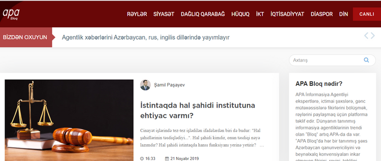 APA İnformasiya Agentliyinin “APA Bloq” bölməsi yaradıldı