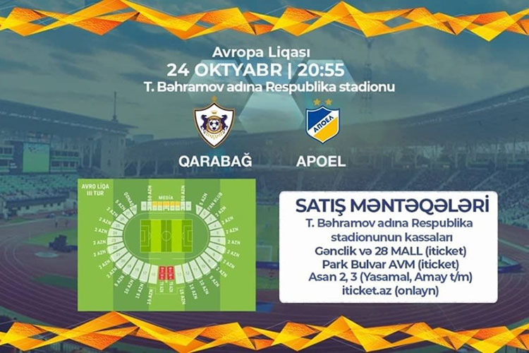 "Qarabağ" - APOEL matçının biletləri sabahdan satışda