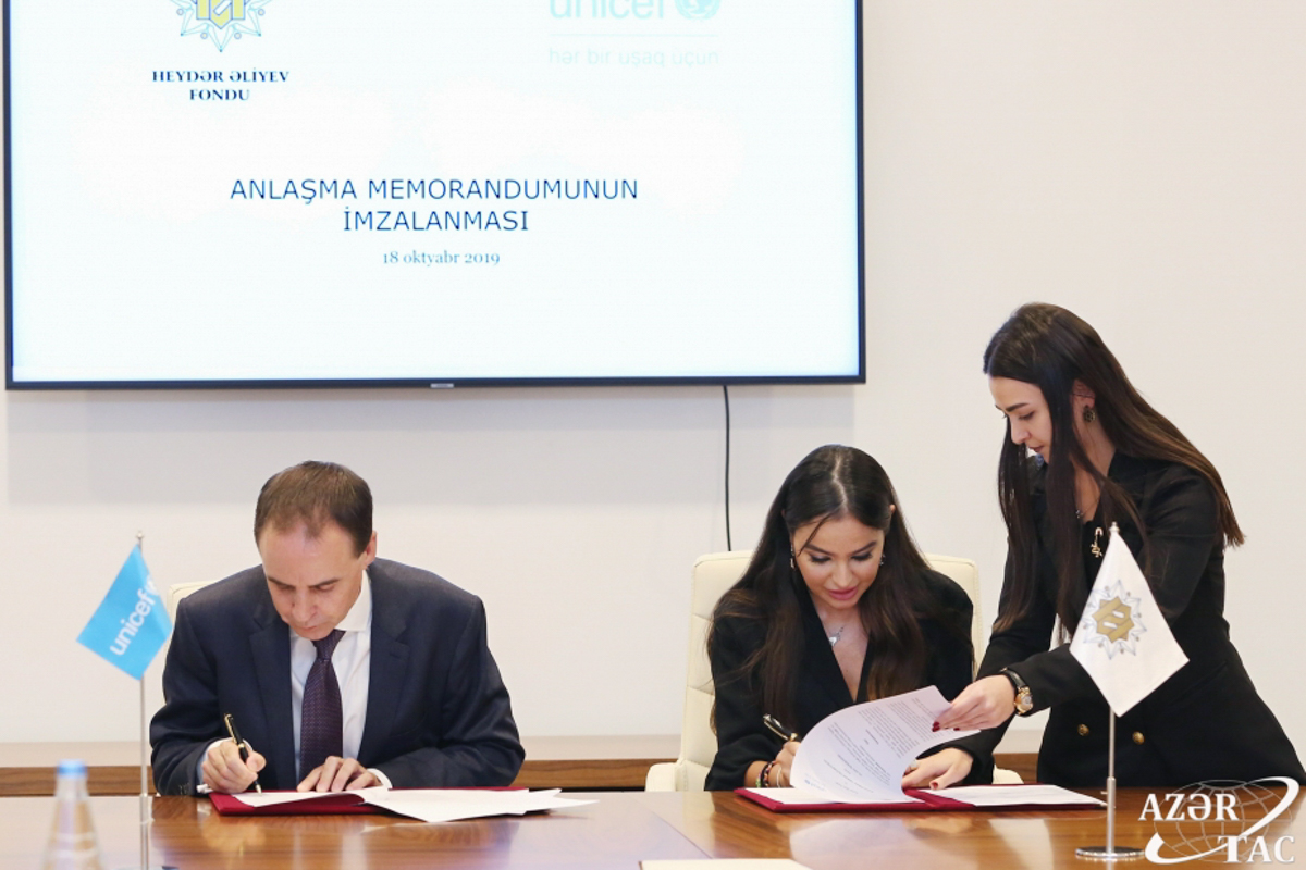 Heydər Əliyev Fondu ilə UNİSEF arasında Anlaşma Memorandumu imzalandı