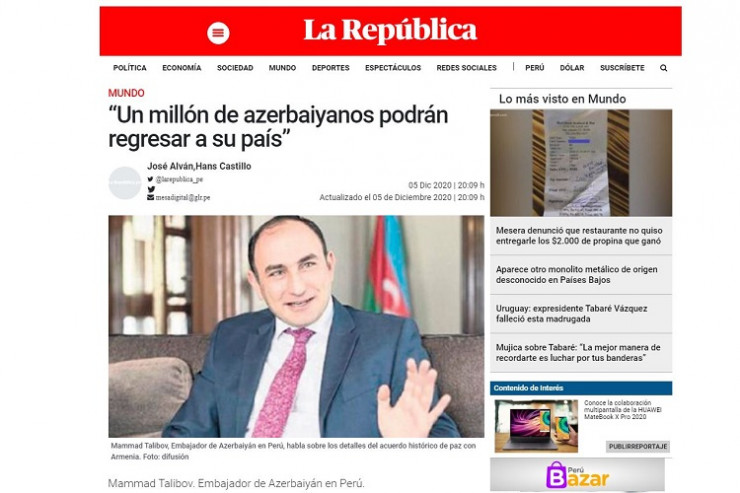 Ermənistan və Azərbaycan arasındakı atəşkəs Peru mətbuatında