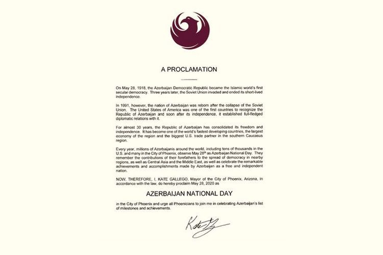 ABŞ-da 28 may “Azərbaycan Milli Günü” ilə bağlı BƏYANNAMƏ