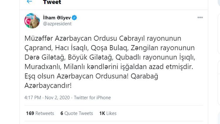 Daha 8 kəndimiz işğaldan azad edildi - Prezident İlham Əliyev