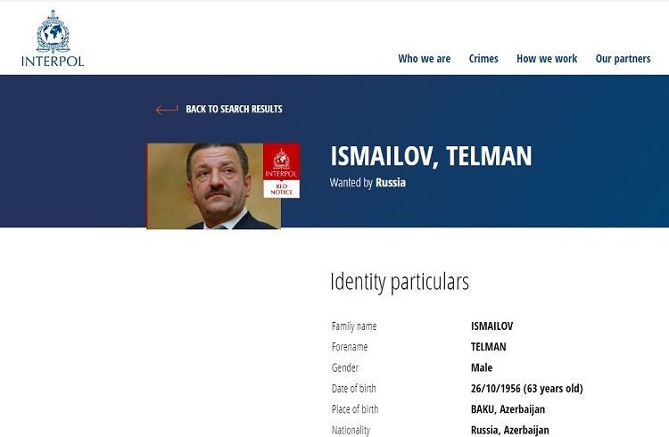 Telman İsmayılovun axtarış məlumatı İnterpolun saytına yerləşdirildi