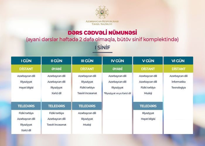 Yeni dərs ili üçün nümunəvi cədvəllər açıqlandı
