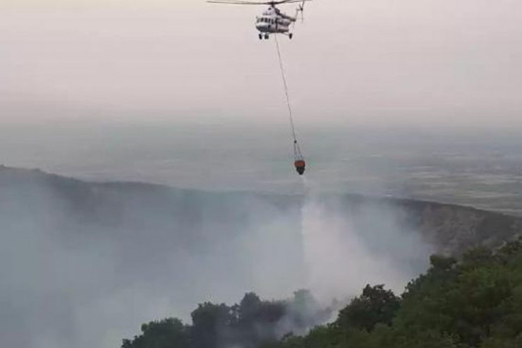 Oğuzda dağlıq ərazidə yanğının söndürülməsinə HELİKOPTER CƏLB EDİLDİ 