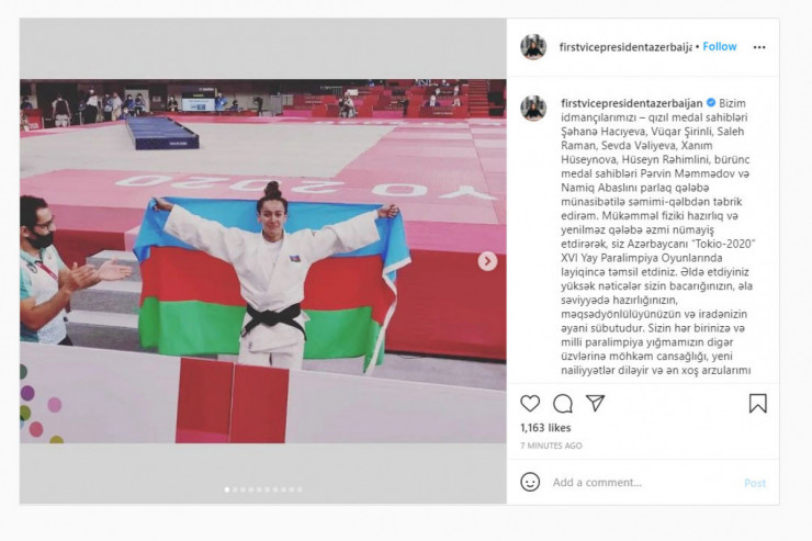 Mehriban Əliyevadan Yay Paralimpiya oyunlarında qalib gələn idmançılara TƏBRİK 
