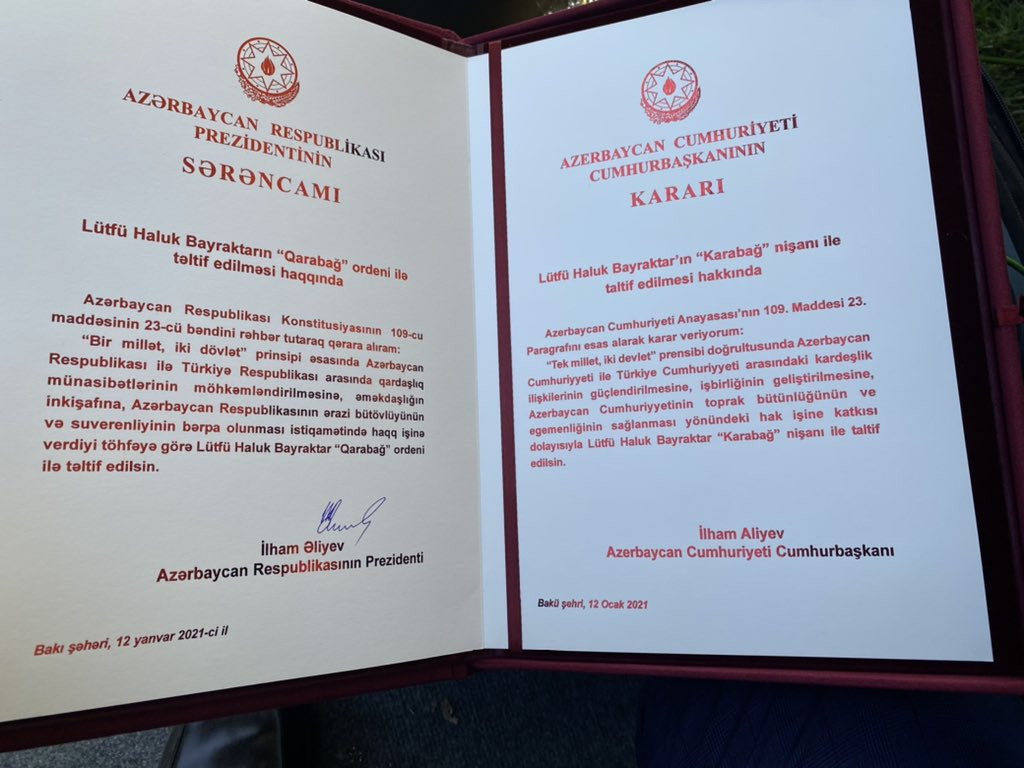 İlham Əliyev Haluk Bayraktarı “Qarabağ” ordeni ilə təltif etdi