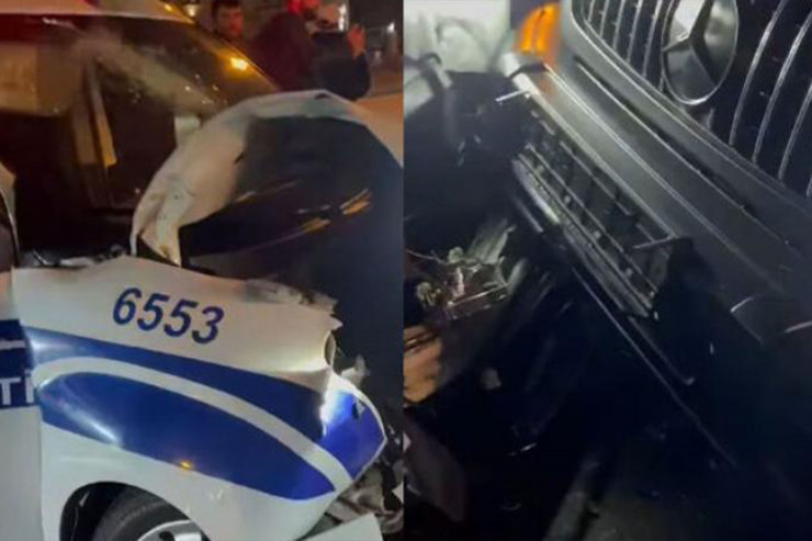 Bakıda AĞIR QƏZA : “Gelandewagen” ilə polis avtomobili toqquşdu - polis yaralanıb -VİDEO 