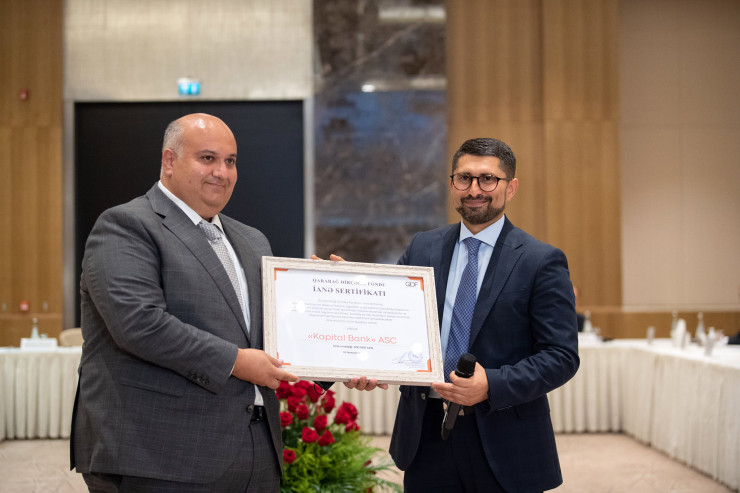 "Kapital Bank" Qarabağ Dirçəliş Fondunun xüsusi sertifikatına layiq görülüb