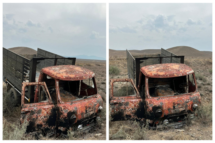 Göygöldə kişi "UAZ"ı qaçırıb yandırdı - FOTO 