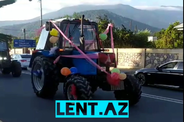 Balakəndə qeyri-adi TOY KARVANI:  gəlini traktorla gətirdilər - VİDEO 