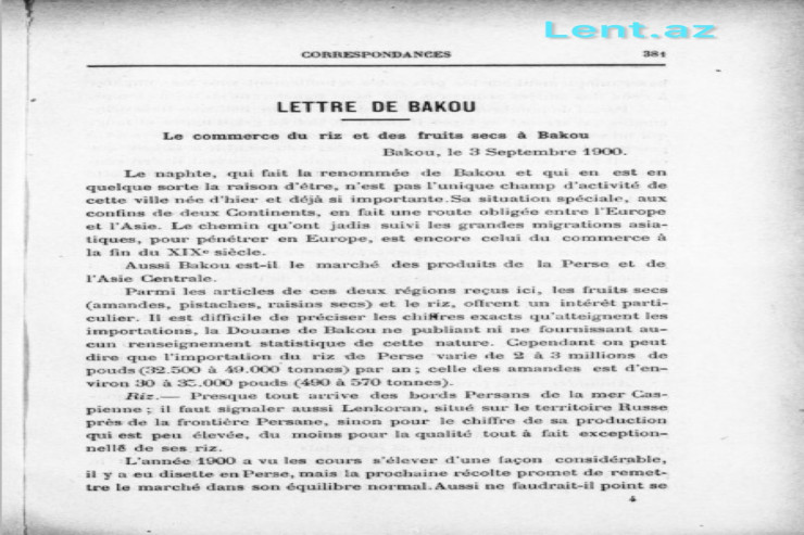 Fransız jurnalı: Bakı gömrüyü ticarət dövriyyəsi barədə məlumat vermir – 1900-CÜ İL   