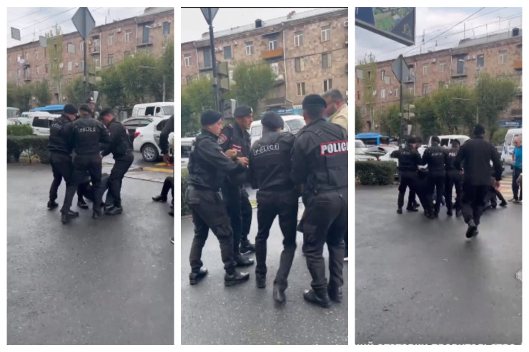 İrəvanda polis küçənin ortasında insanları yerlə sürüdü -VİDEO 