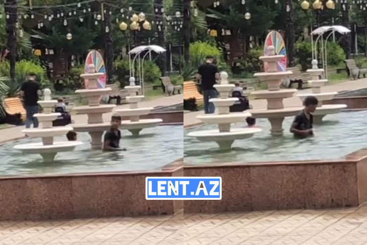 Zaqatalada parkın hovuzunda çimən dilənçi uşaqlar saxlanıldı - VİDEO 