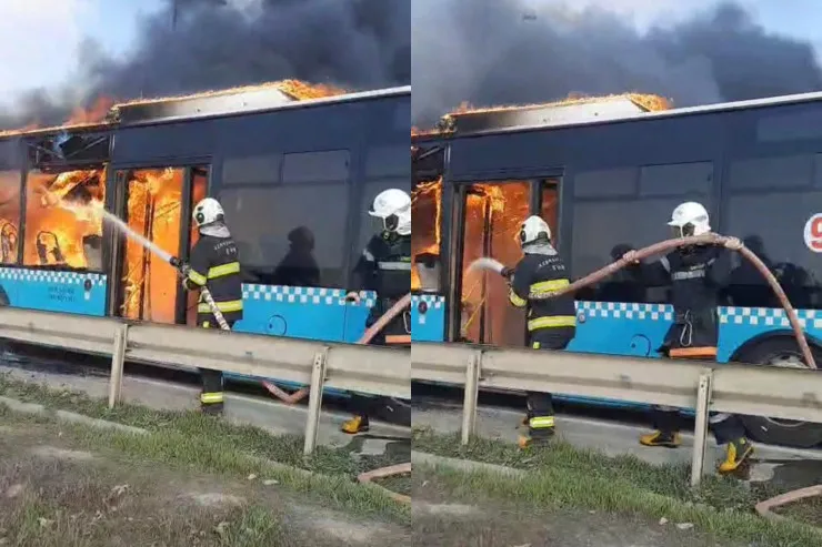 Bakı-Sumqayıt yolunda avtobus yandı 