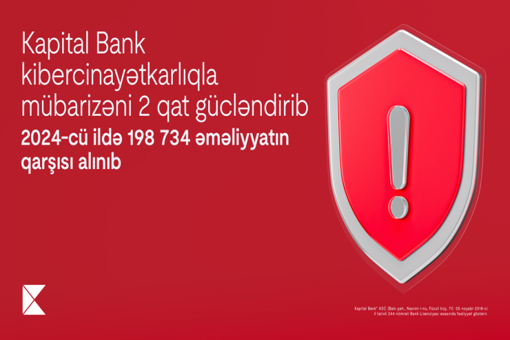 Kapital Bank kibercinayətkarlıqla mübarizəni 2 qat gücləndirib: 2024-cü ildə 198 734 əməliyyatın qarşısını alınıb