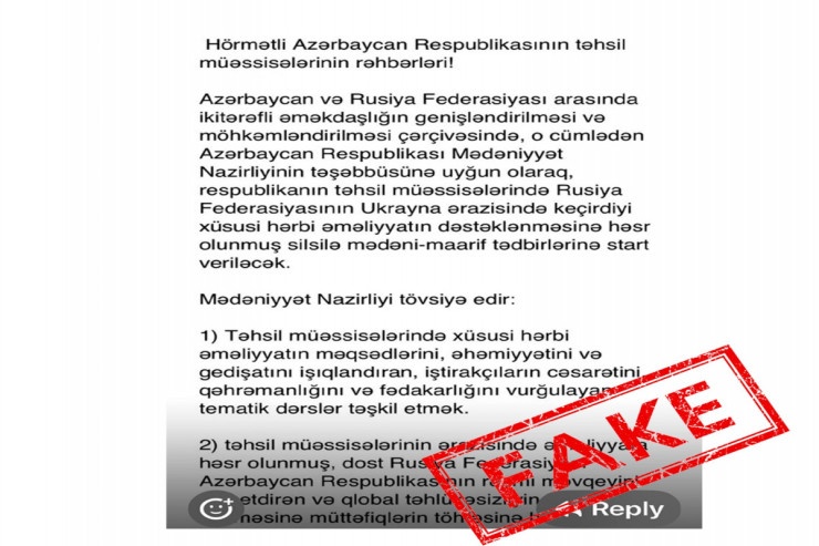 Mədəniyyət Nazirliyinin Rusiya ilə əməkdaşlığına dair saxta sənəd yayıldı