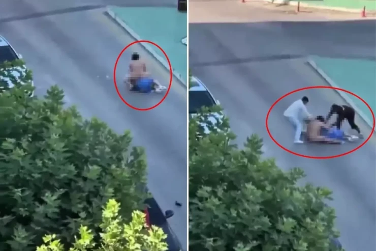Çılpaq qadın küçədə həmcinsini döydü - ŞOK GÖRÜNTÜLƏR