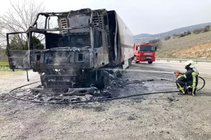 Azərbaycanlı sürücünün TIR-ı yanıb kül oldu 