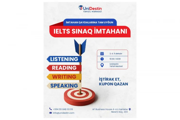 UniDestin Təhsil Mərkəzində IELTS sınaq imtahanı - Real imtahan təcrübəsi və Bonus Kuponlar