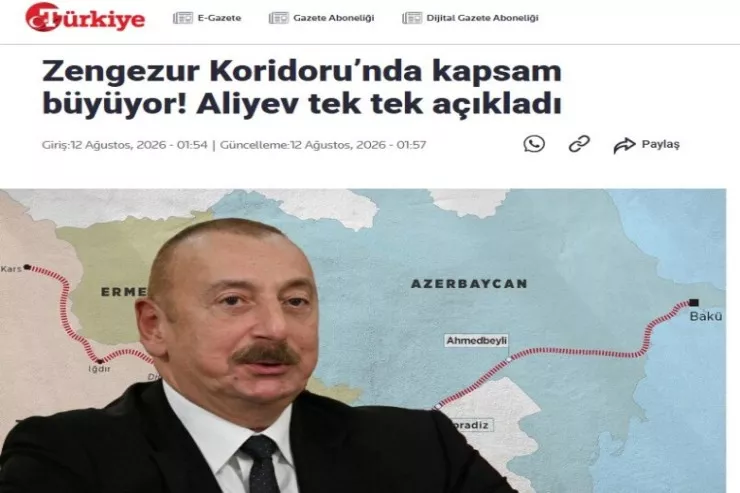 İlham Əliyevin Zəngəzur dəhlizi ilə bağlı fikirləri Türkiyə mediasında 