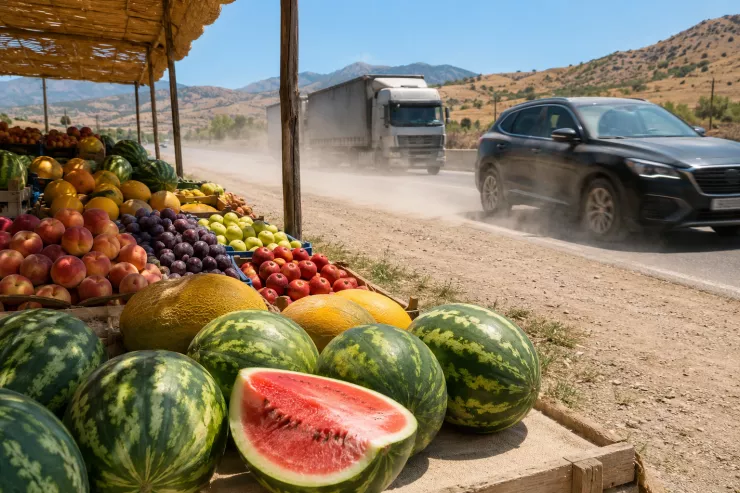 Yol kənarındakı  rəngarəng meyvələrin arxasındakı BƏLA:  Süfrənizə zəhər gətirir