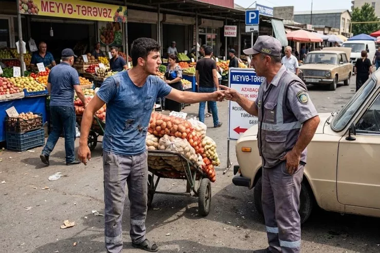 Şəmkir bazarında İNSİDENT:  arabaçı “parkovşik”i döydü 