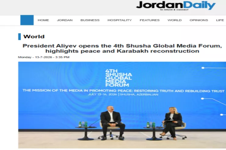 İordaniya mediası Şuşa Qlobal Media Forumunda İlham Əliyevin çıxışını işıqlandırıb