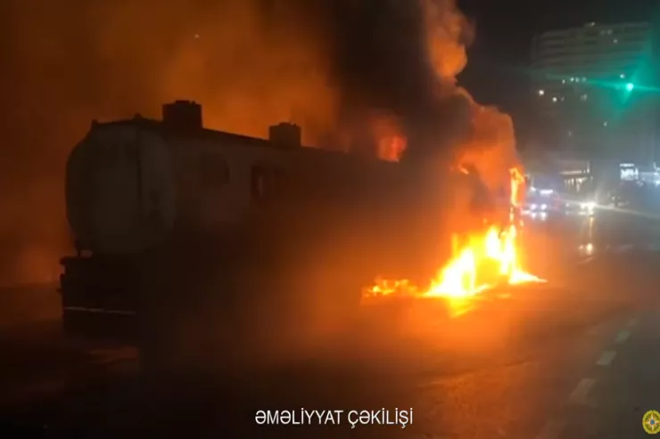 Yanacaq daşıyan avtomobildə yanğın oldu, qarşısı alınıb -VİDEO 