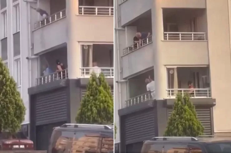 Eyvanda manqal kefi,  bütün bina ayağa qalxdı