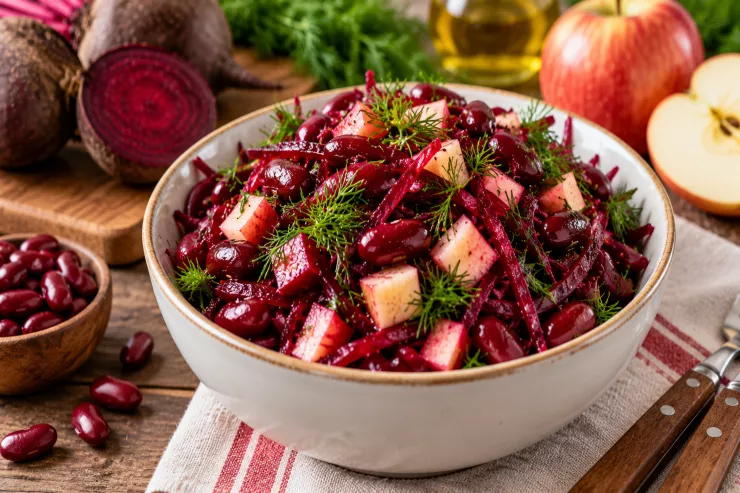 Çuğundur və  qırmızı lobya ilə   dadlı salat  RESEPTİ 