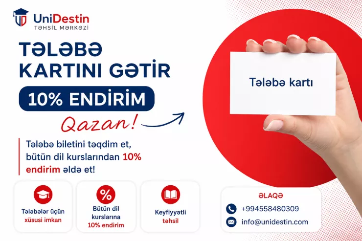 Tələbələrə bütün dil kurslarında xüsusi 10% endirim! 