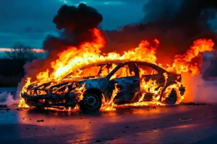 Bakı-Qazax yolunda “Mercedes” yandı