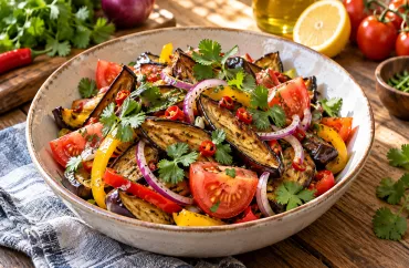 Sobada bişmiş  badımcan və tərəvəz  salatı  RESEPTİ