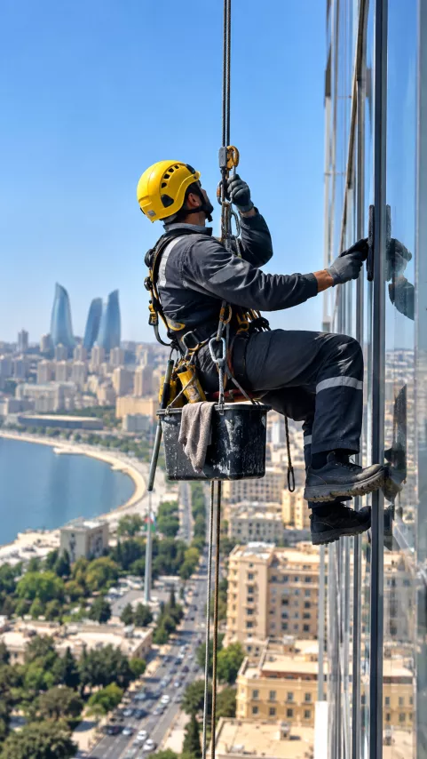 “Kəndirdən asılı vəziyyətdə 5-6 saat işləyə bilirik” - Alpinist